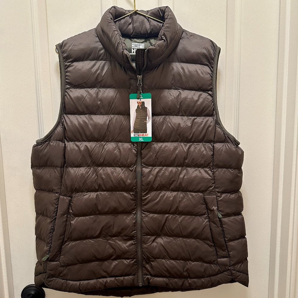 New 32 Degrees Heat Women's Lightweight Packable Vest Size XL Olive Green Warm